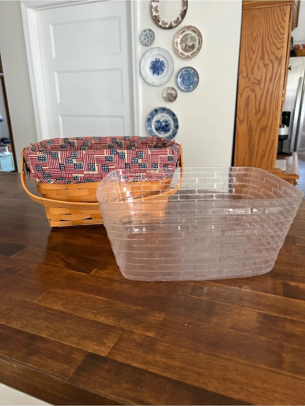 Longaberger Sewing Notions Basket, Old Glory Fabric Liner, 2002